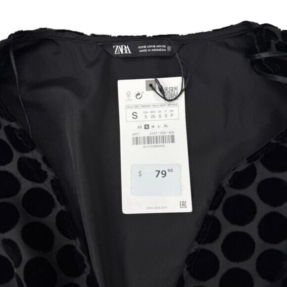 NWT ZARA Velvet Polka Dot Dress Sz Small Black - Picture 10 of 11